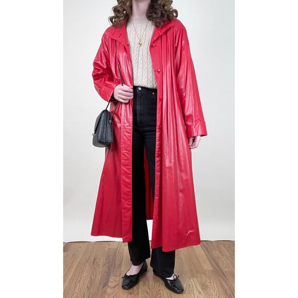 Vintage Long Rain Jacket Trench Coat Duster Oversized Maxi Scandinavian Raincoat - Picture 12 of 12